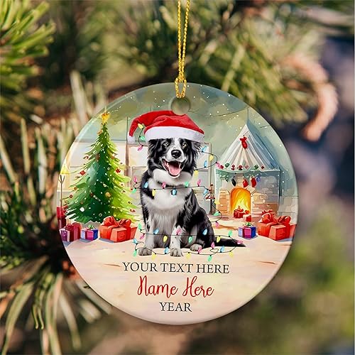 Vista 65 de Rottweiler - Adorno de cerámica personalizado para perro de Papá Noel, nombre y texto personalizados para mascotas, feliz para los amantes
