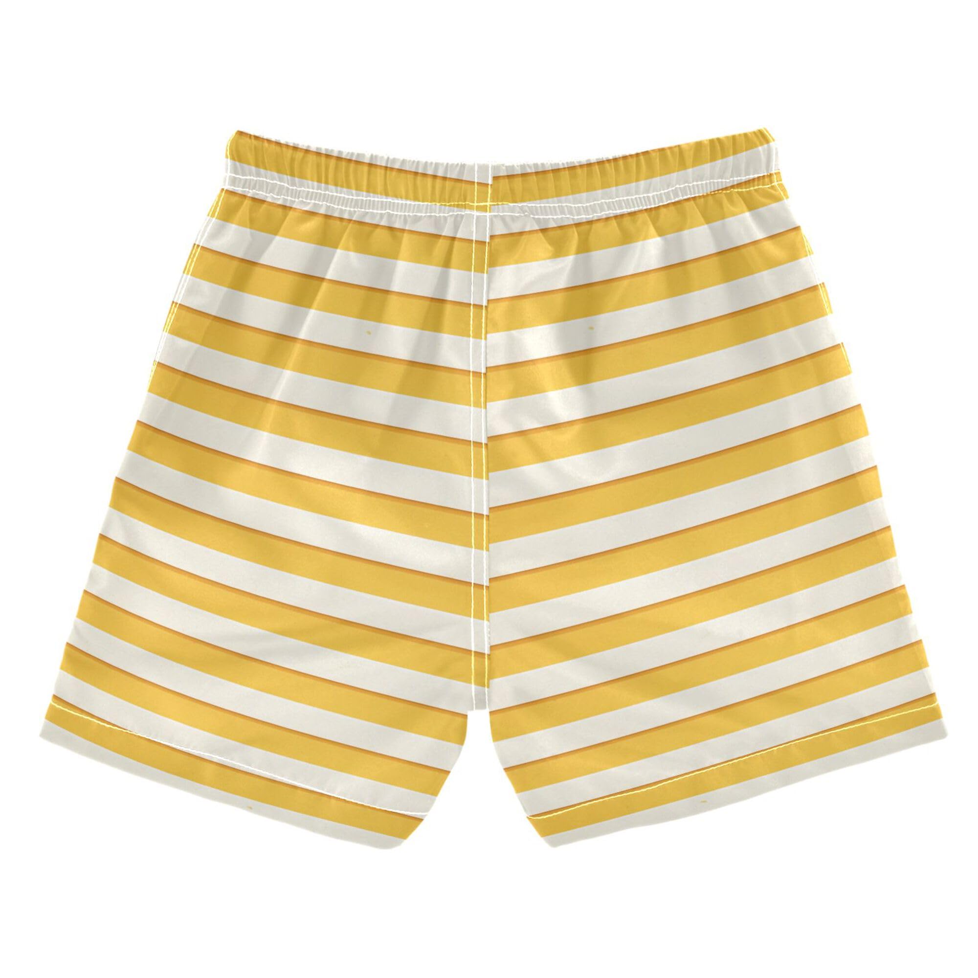 Wudan Yellow and Beige Stripes Toddler Swimshorts Quick Dry Boys Boardshorts Kids Swimwears Teen's Presents 2T