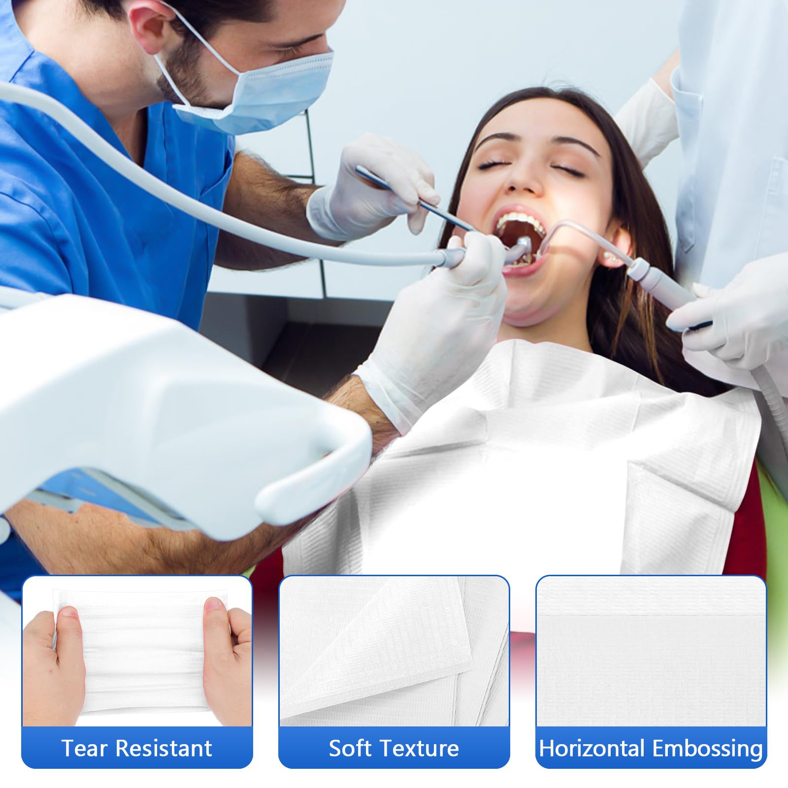 Healifty 125 Stück Dental-Lätzchen, weiße Einwegschürzen für Erwachsene, 45,7 x 33,5 cm, Einweg-Zahnarzt-Lätzchen, 3-lagig, wasserdicht, Tattoo-Lätzchen für Nageltische, Zahnunterlagen, Matten und