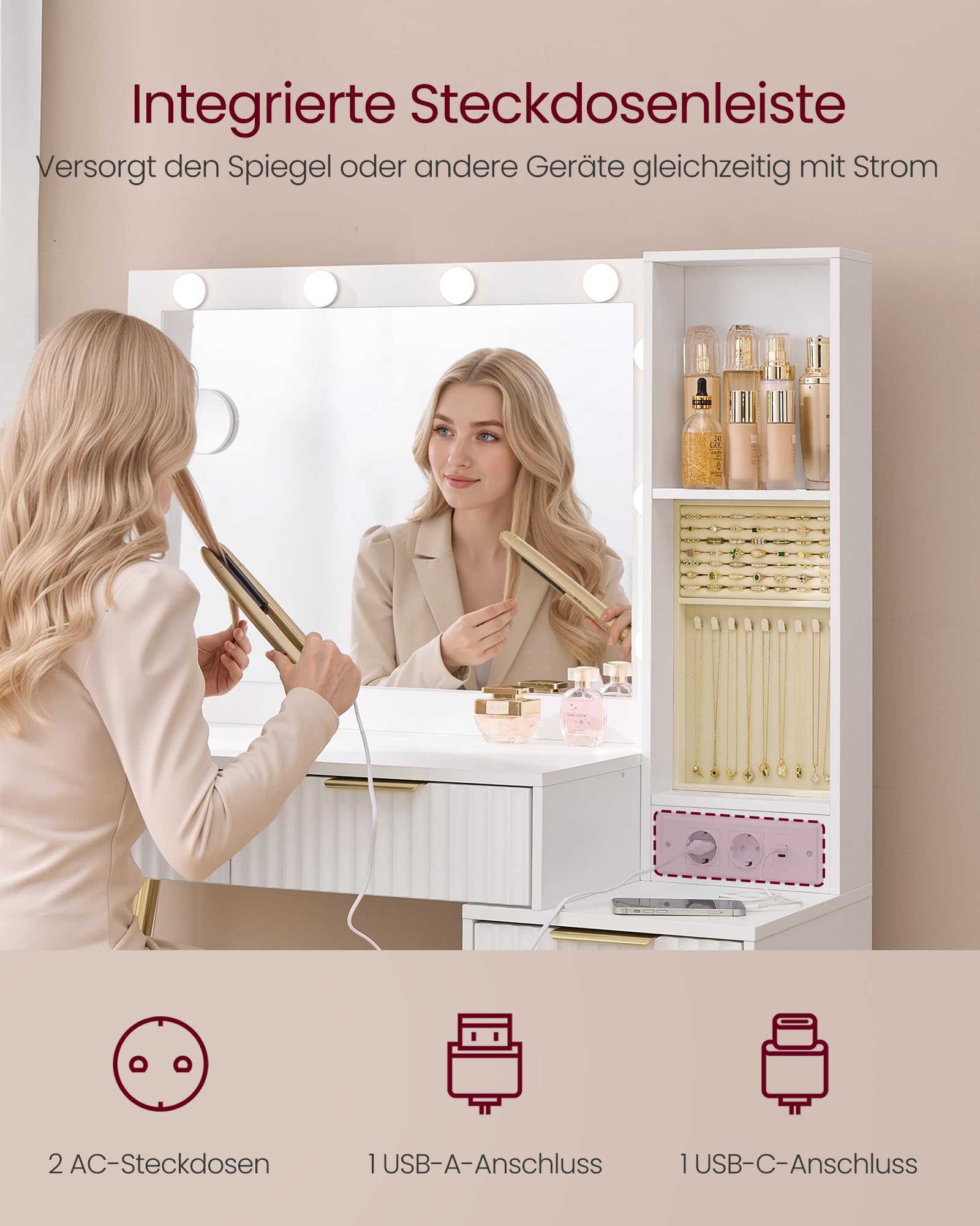 Vasagle Schminktisch mit Hocker und Spiegel – Bild 7