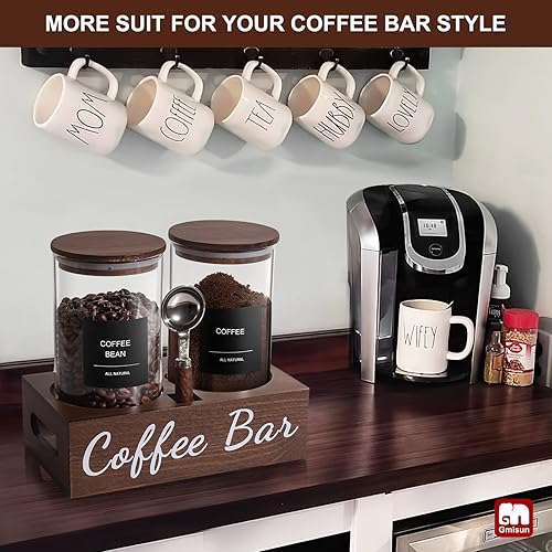 Miniatura 10 de GMISUN - Contenedor de café, 2 recipientes de almacenamiento de granos de café de vidrio negro de 50 onzas con tapas herméticas, juego de tarros de