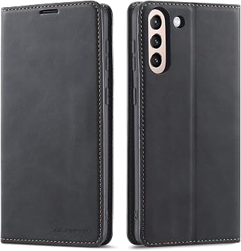QLTYPRI Case for Samsung Galaxy S24, Premium PU Leather Cover TPU Bumper with Card Holder Kickstand Hidden Magnetic Adsorption Shockproof Flip Wallet Case for Samsung Galaxy S24 - Black