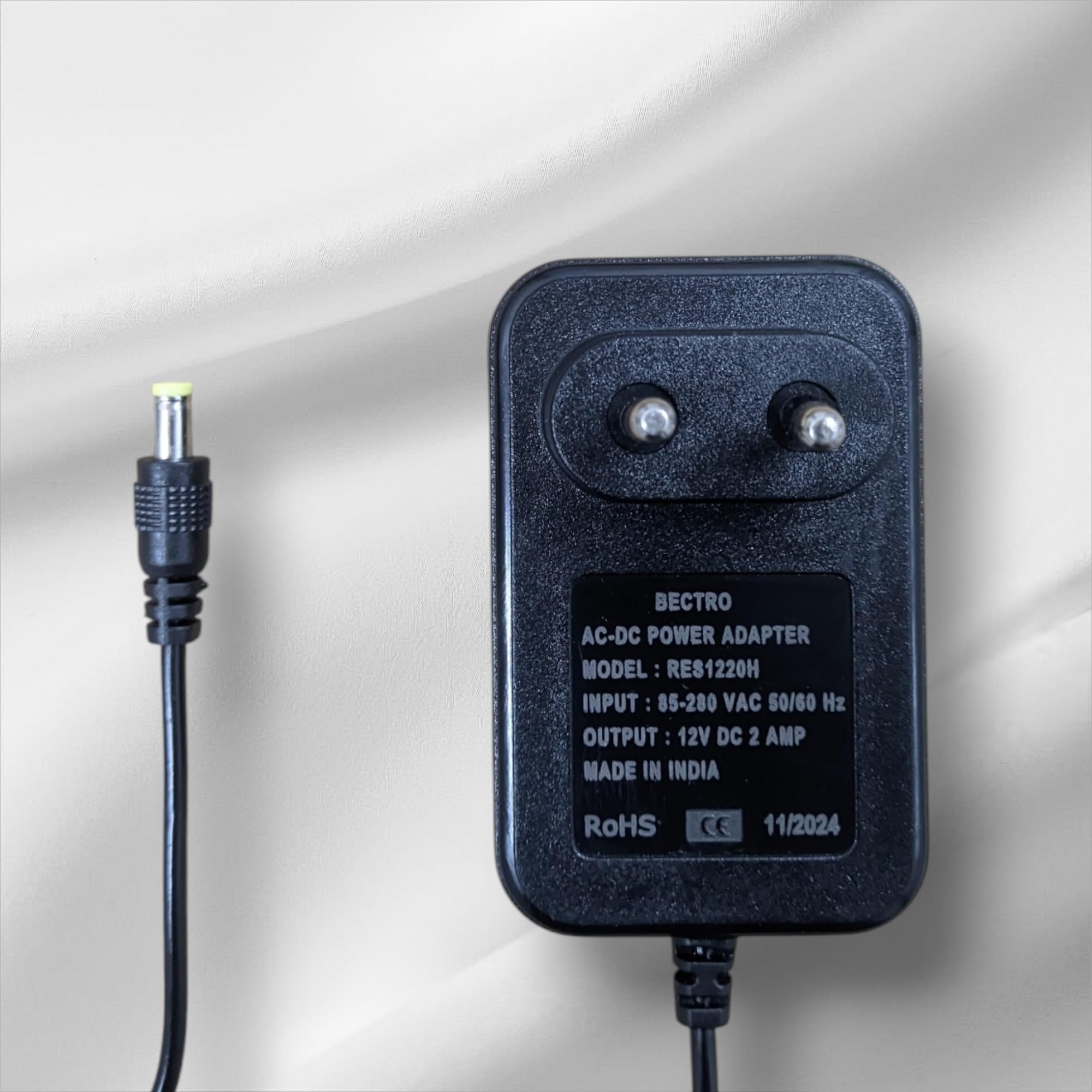 12 Volts 2 Amps Heavy Duty Dc Power Adapter/Power Supply/Smps For Cctv Camera, Dvr, Lcd Monitor, Led Strip With 2.5Mm X 5.5Mm Dc Pin Jack, Black