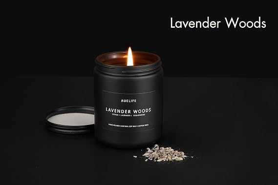 Lavender & Wood Scented Candle, Candle for Men | Father Day Gift, Soy Wax, 50H Burn Time