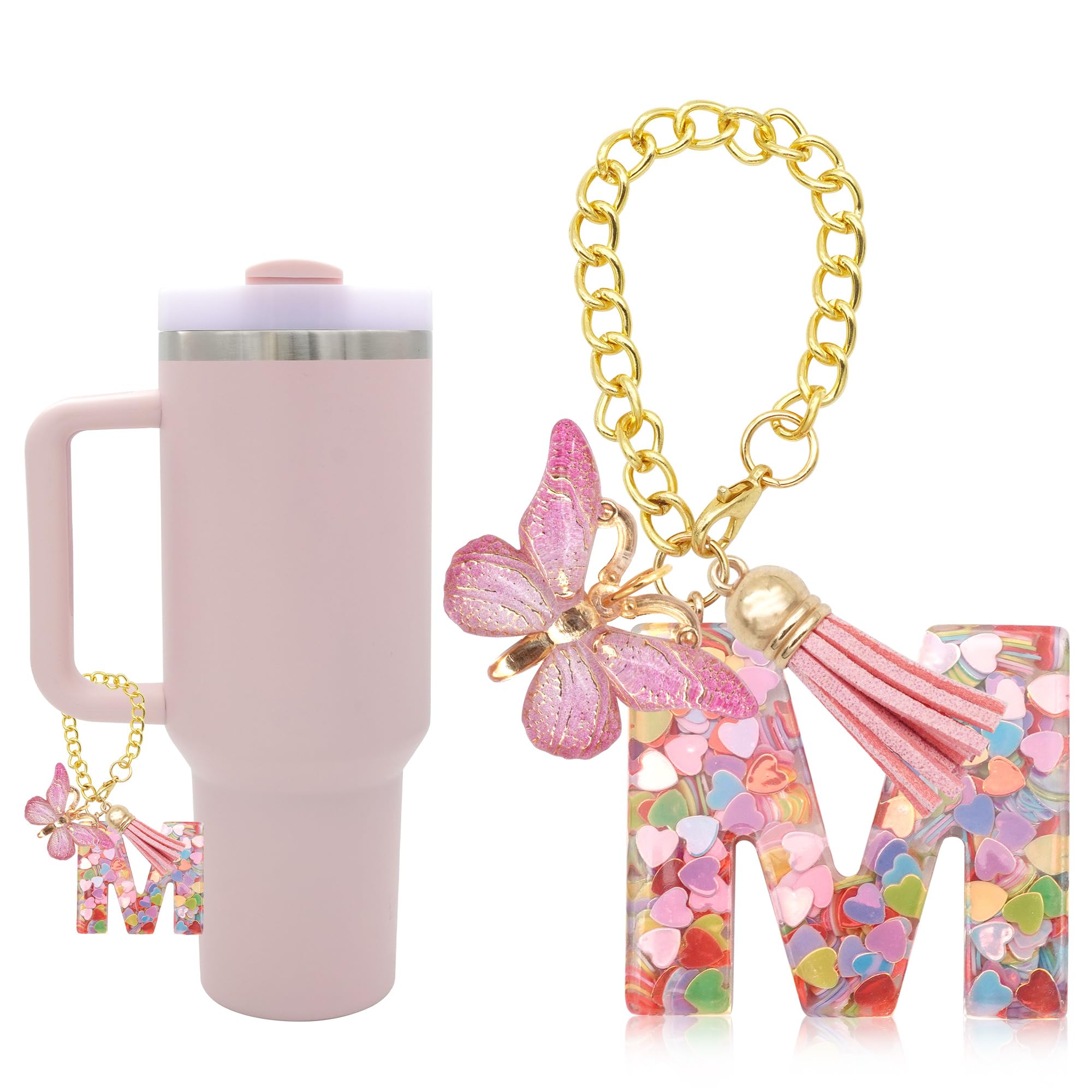 Starrytools Letter Charm Accessories for Stanley Cup with Handle, Cute Initial Letter Charms with Butterfly Tassel for Stanley Tumbler for Women Girls