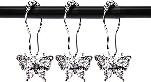 ZILucky Juego de 12 ganchos decorativos para cortina de ducha con diseño de mariposa, diseño de insectos, decoración para el hogar, accesorios de