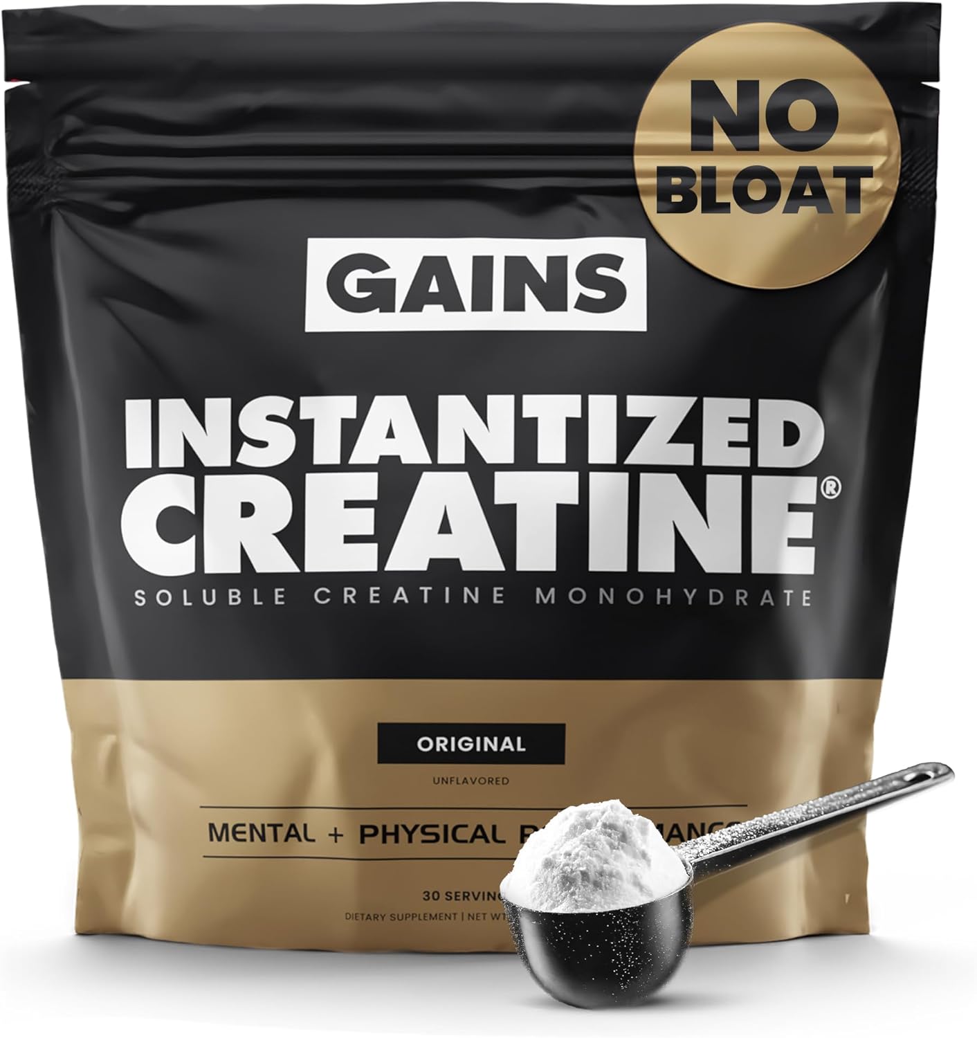 Product image of Gains in Bulk Instantized Creatine Monohydrate for Women and Men, Soluble Creatine Powder, Supports Muscle Building, Strength and Performance, Bodybuilding Supplements, Unflavored, 30 Servings