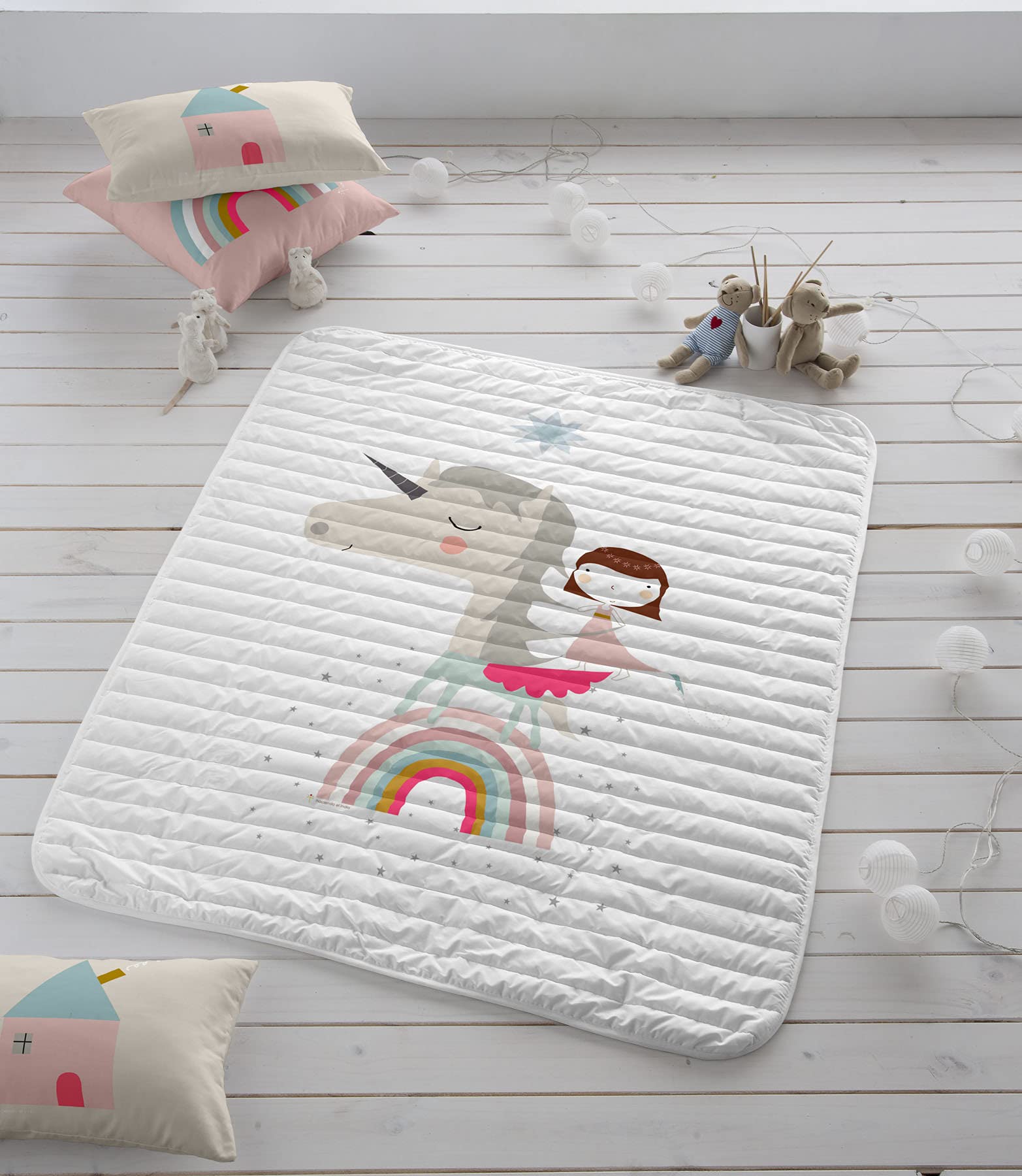 HACIENDO EL INDO Colcha bouti reversible cuna/maxicuna Unicorn White
