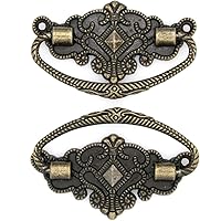 Vista 5 de LXZ 6 piezas de tirador de cierre vintage de latón antiguo para cajón de madera, gabinete, armario, longitud 2.8 pulgadas (7.1 cm) y altura 1.7