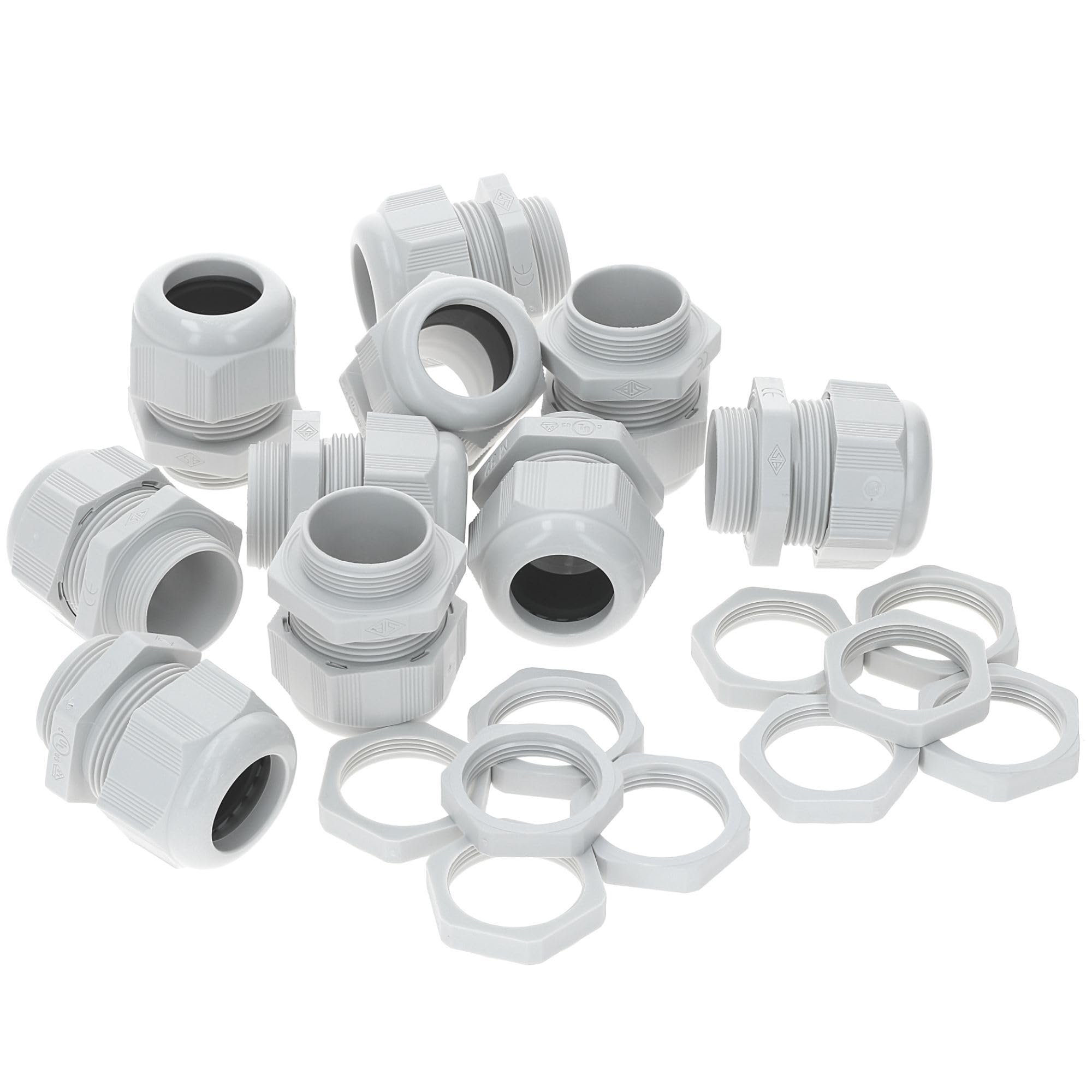 Kalitec 10x Pressacavo M63 in Plastica, 35.0-48.0 mm, Grigio Chiaro IP68 | Set con controdado, passacavo impermeabile per quadri elettrici e automazione, resistente a vibrazioni e temperature