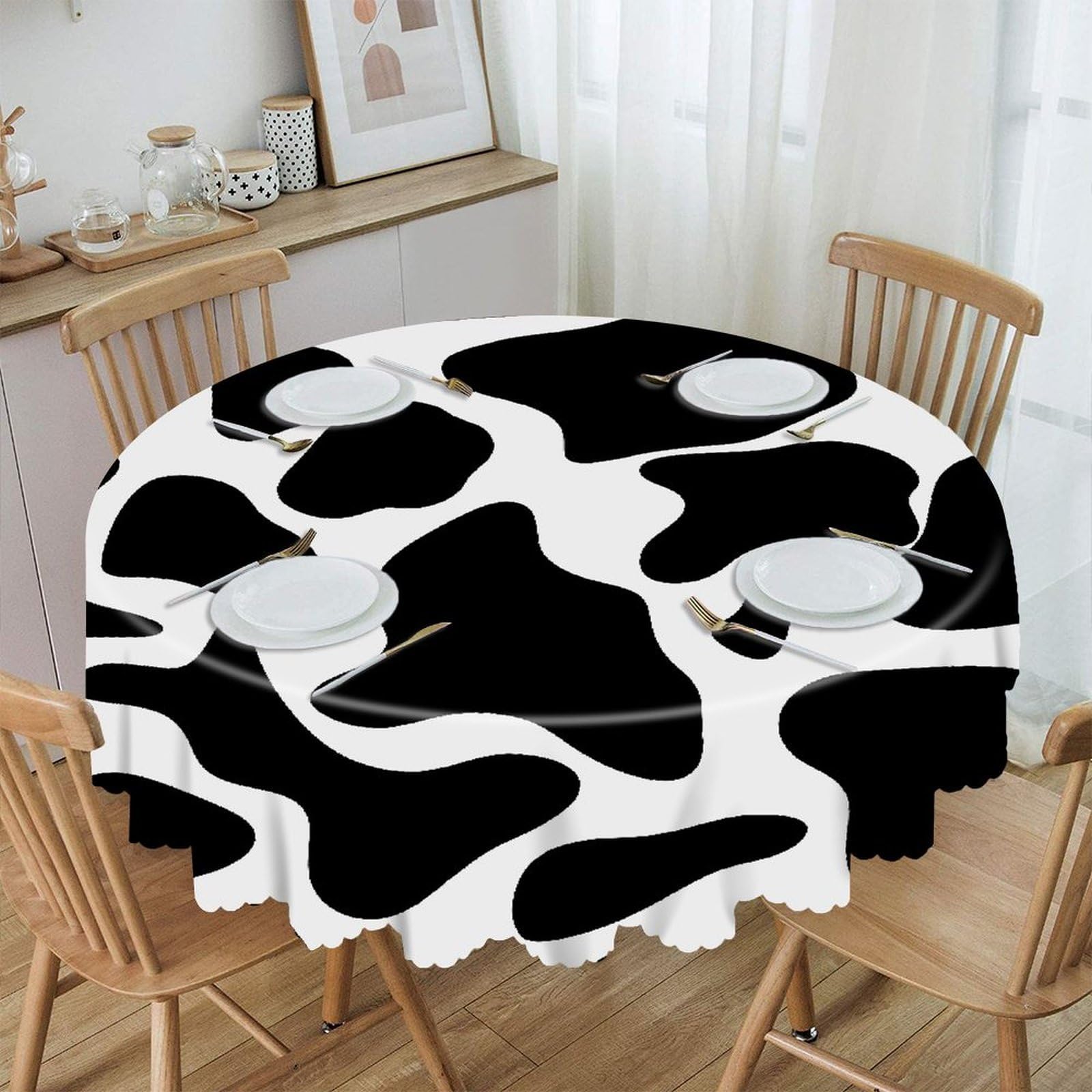VstaDank 60 Inch Round Cow Spot Tablecloth Polyester Waterproof Wrinkle Free Table Cloth Spillproof Washable Table Cover Colorful Tablecover Decor for Home Kitchen Dining Party
