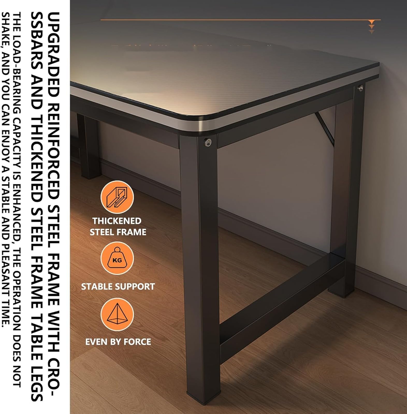 Bureau Gaming en Forme de L, Plateau d'angle en Fibre de Carbone, Structure en métal, Poste de Travail Facile à Monter pour la Chambre à Coucher, Noir, 140 x 100 mm