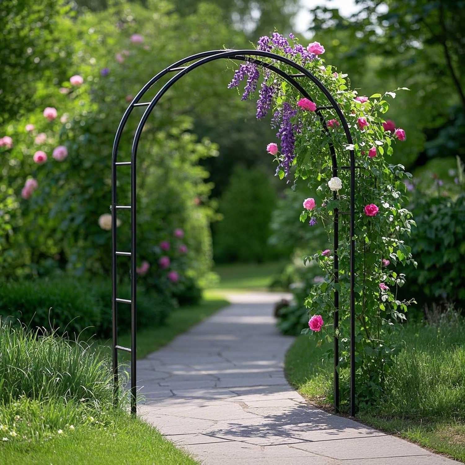 Arche de jardin en métal noir 140x230 cm pour plantes grimpantes