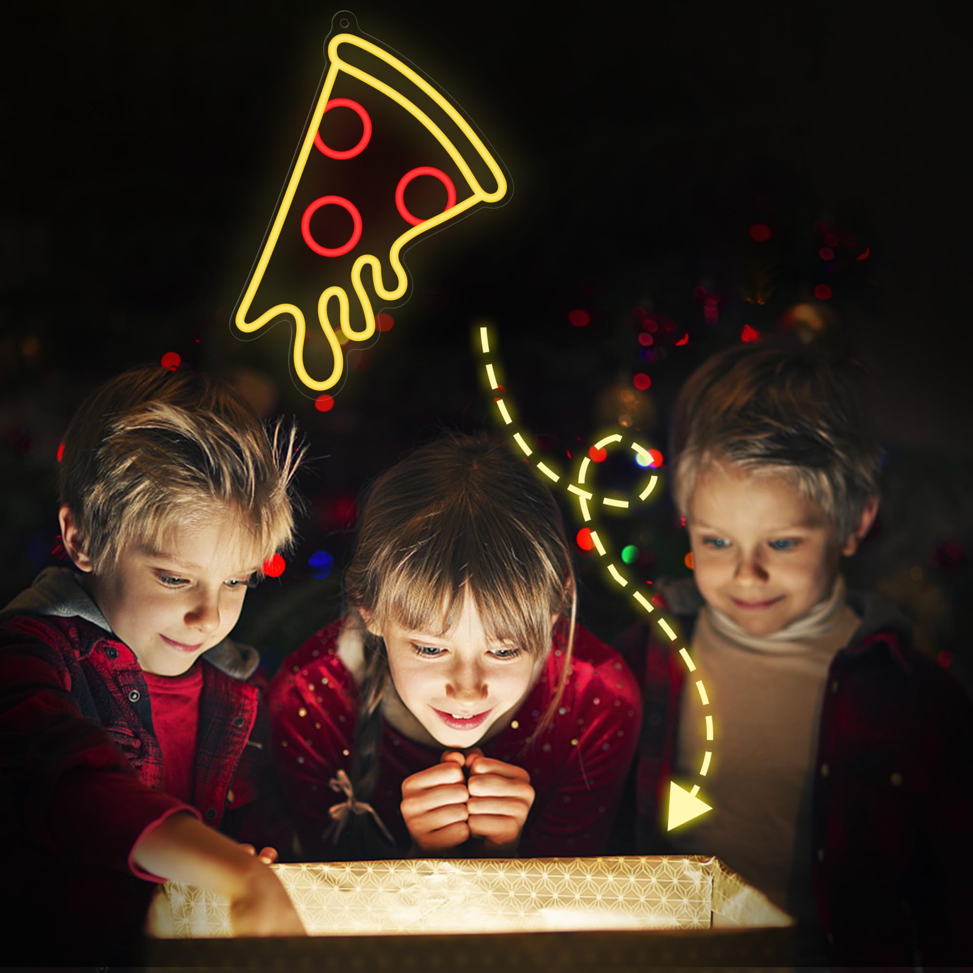 CoolGift Mart Insegna al neon a forma di pizza, luce LED dimmerabile, perfetta per negozio, ristorante, cucina, grotta degli uomini, decorazione per feste di compleanno; regalo ideale per bambini