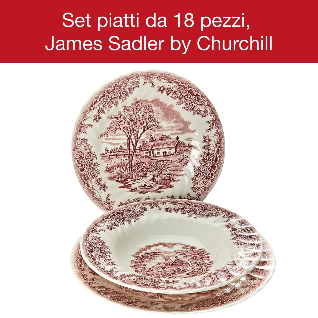 Servizio Tavola James Sadler 18 Pezzi - Terracotta Vetrificata, Decorazione Brookpink Bianco/Rosso - Lavabile In Lavastoviglie - Foto 9