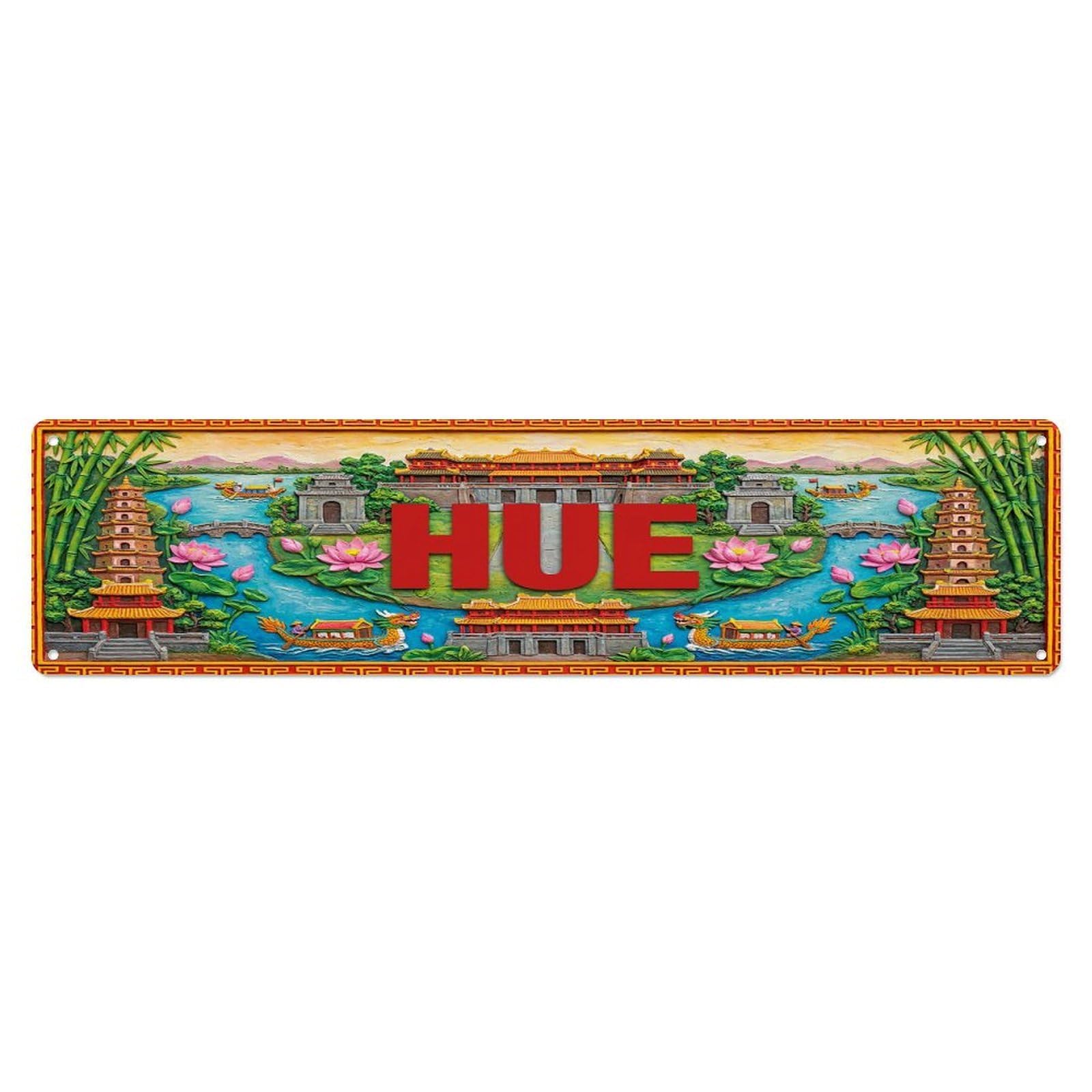 Gead 4X16inch Style Vintage Hue Vietnam Flag Pattern Metal Tin Sign