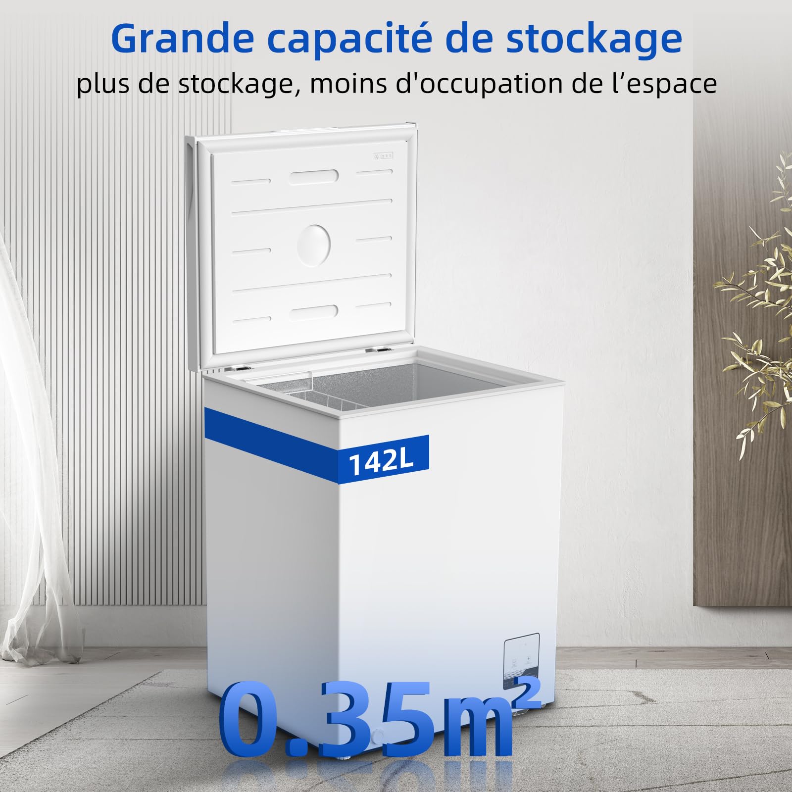Congélateur coffre CHiQ 142L, 63,5 x 55,6 x 83,5cm, Congélateur Inverter, Affichage de la température extérieure, Mode de congélation rapide -32℃, Grille métallique,Faible bruit - 3