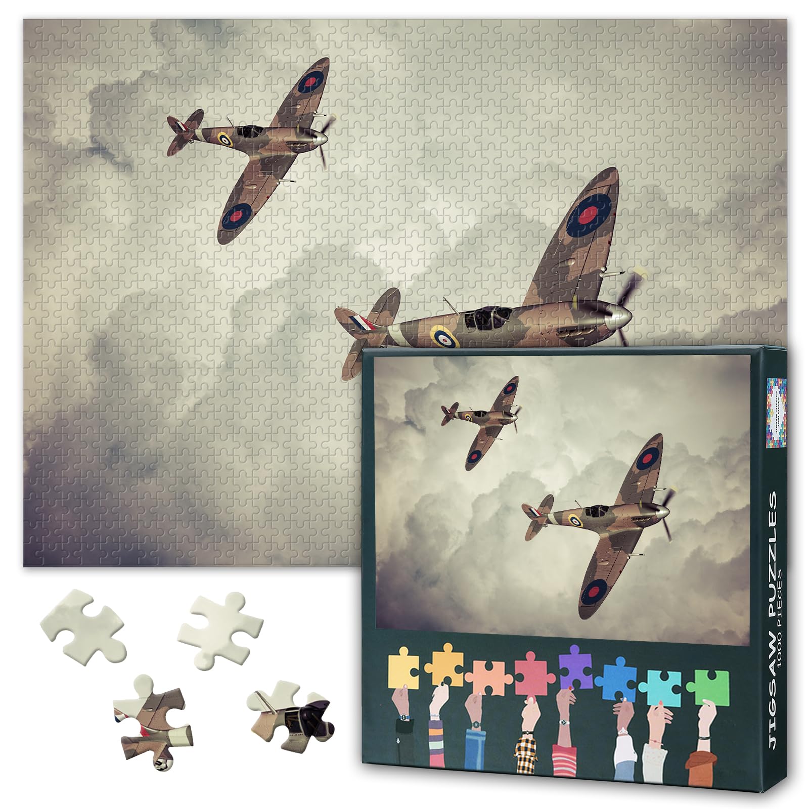 Military Aircraft Fighter Puzzles for Adults 1000 Pieces, Battle of Britian Jigsaw Puzzles, Adult Puzzle for Adults, Educational Fun Games or Toys for Elders Friends 20X27 INCH