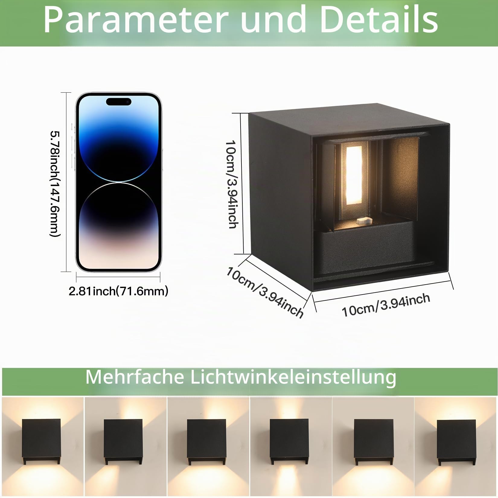 12W LED Wandleuchte Innen/Außen,3000K Außenlampe Außenleuchte innen, IP65 Aussenleuchte Wand UP Down,Außenwandleuchte wandleuchte innen Mit Einstellbar Abstrahlwinkel Warmweiß,Anthracite,4 Stück