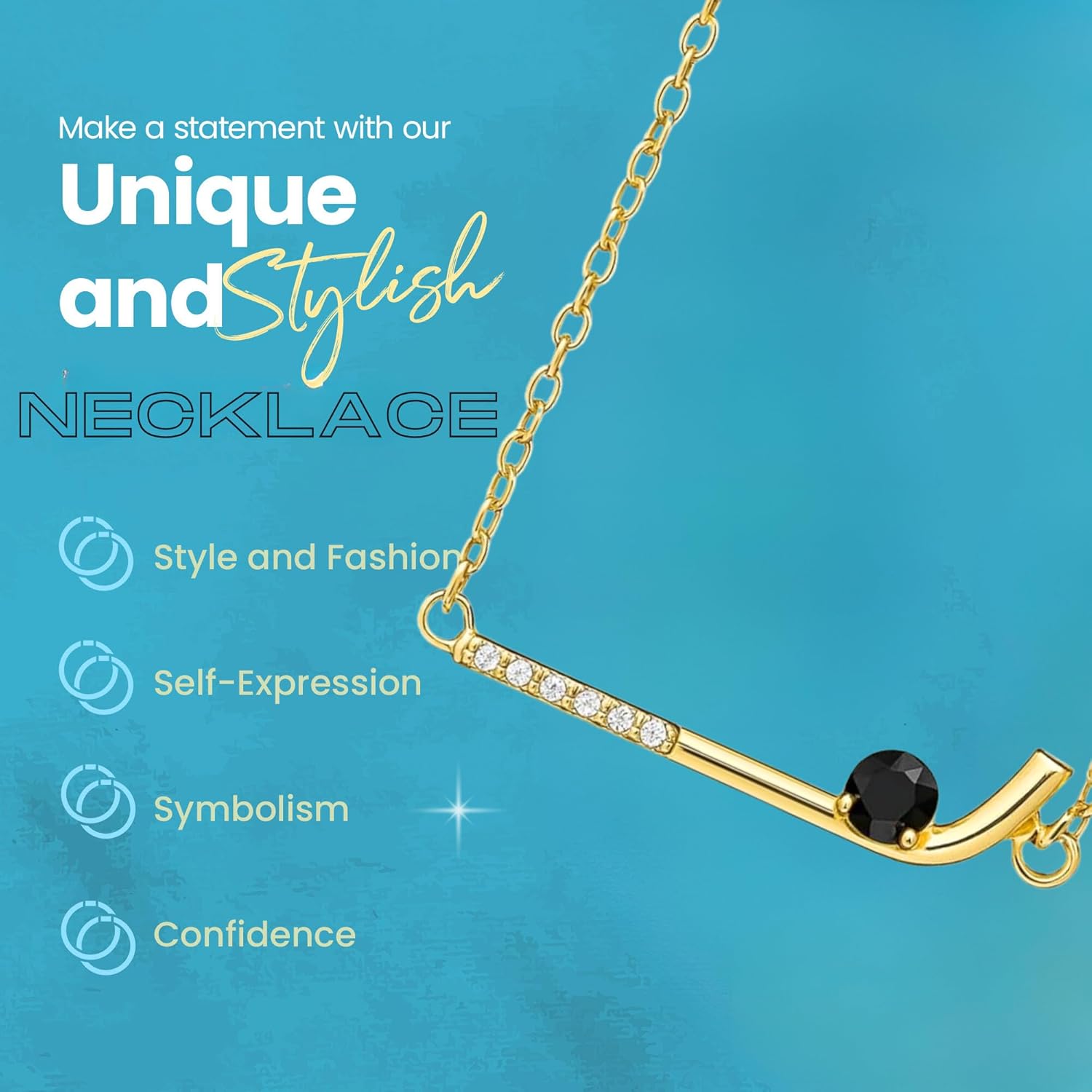 Gold Hockey Stick Necklace –Ice Hockey Jewelry with Black Stone Puck – Gifts for Hockey Players, Moms, Fans & Coaches – Adjustable Chain Sports Pendant for Women & Teens - Image 4