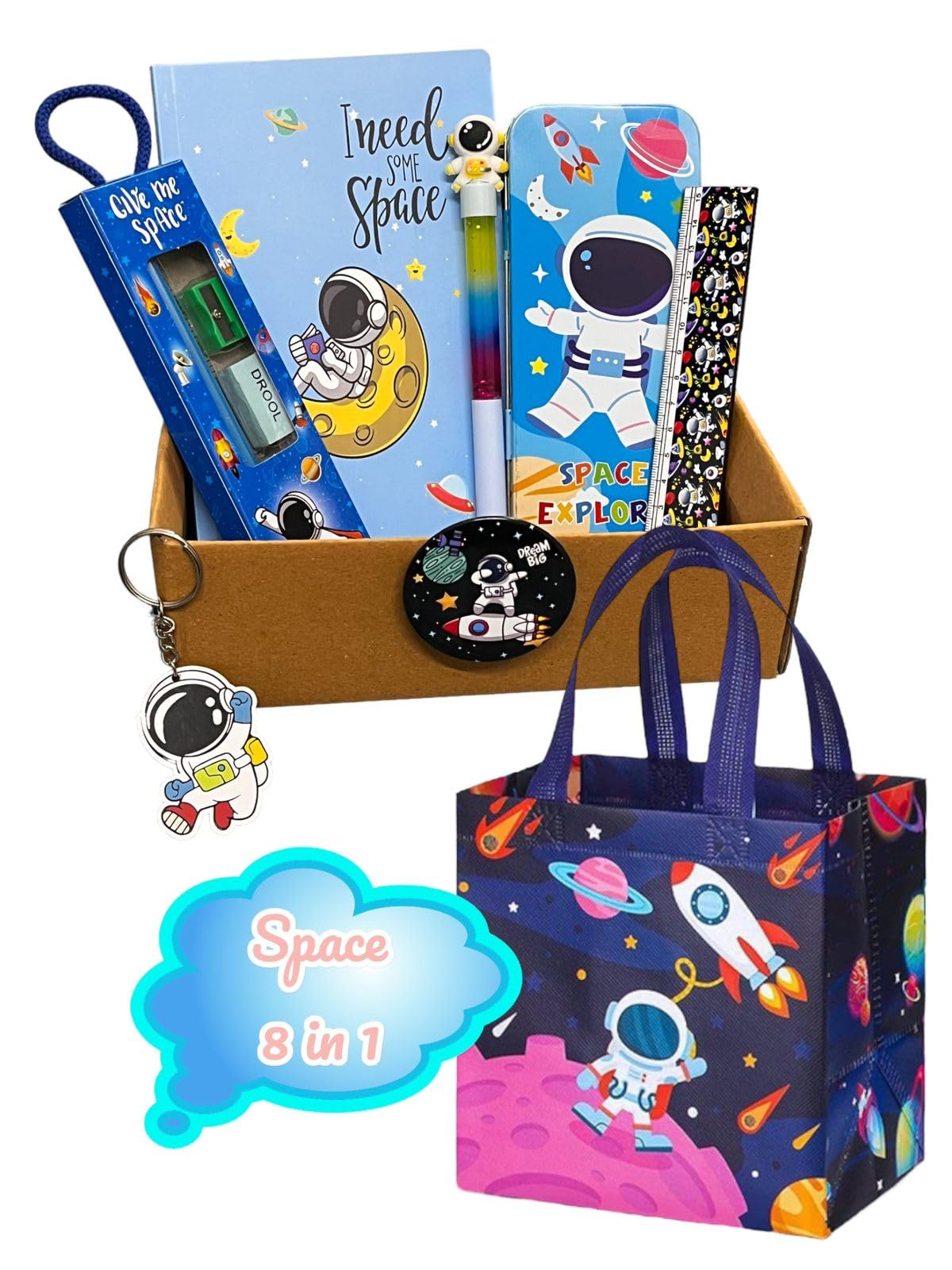 LE DELITE Cartoon Space Astronaut Pencil Box case with Stylish School Stationary,Pen,Pencil,Eraser & Notebook I Birthday Party Return Gift for Kids (Space 8 in 1) (B0CWHFDWD1) Amazon Price History, Amazon Price Tracker
