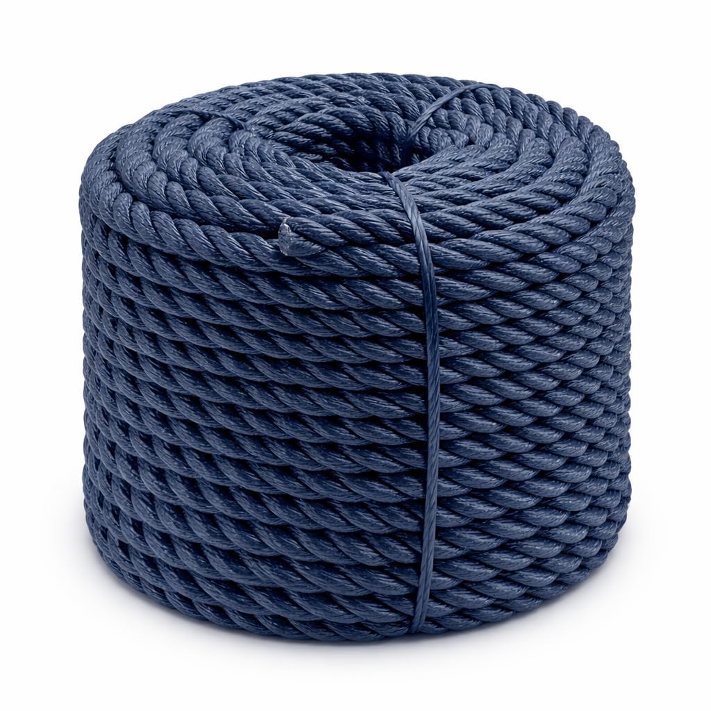 Heavy Duty Twisted PP/Polyester/Nylon Rope, Weather-Resistant &amp; Waterproof Rope for Pool, Marine, Camping, Household Use, Construction &amp; Rigging Applications (Navy, 5/16in X 98FT)