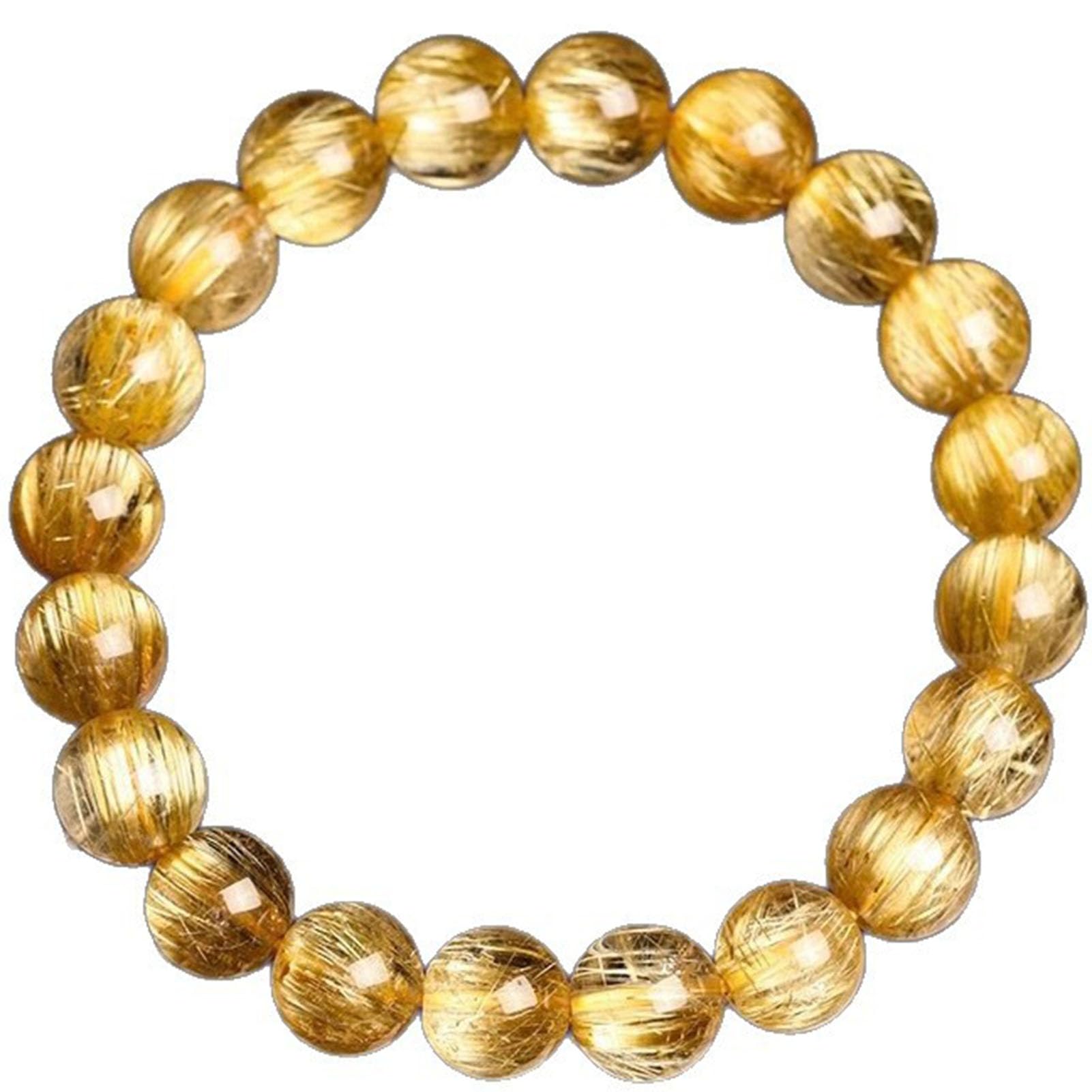 Natürliches Citrin-Gold-Rutilquarz-Armband für Damen und Herren, echte Kristall-Heilperlen, Verstellbarer Stretch-Steinschmuck für Fülle und Positive Energie, Chakra-ausgleichendes,16MM