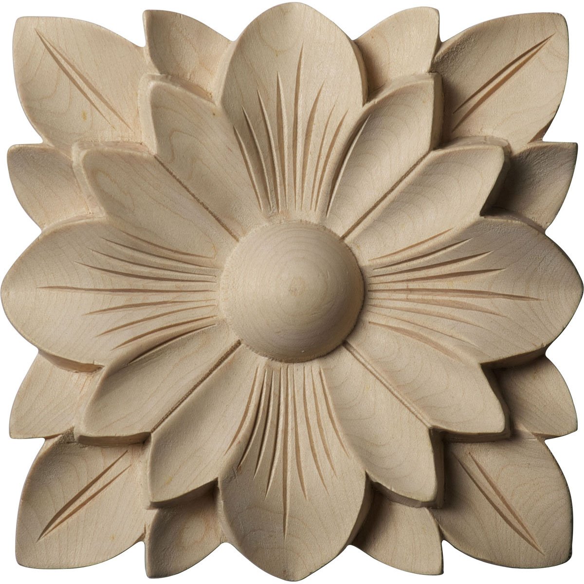 Roseta de madera de caucho Ekena Millwork ROS05X05SPRW para bloque decorativo de pared