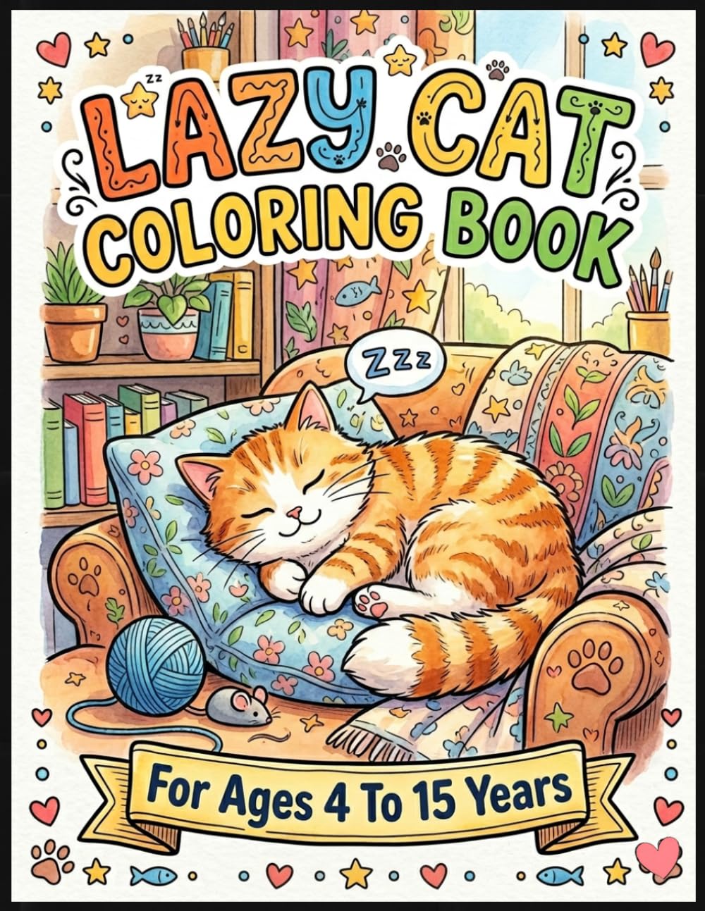 Lazy Cat Coloring Book for Kids Ages 4-15