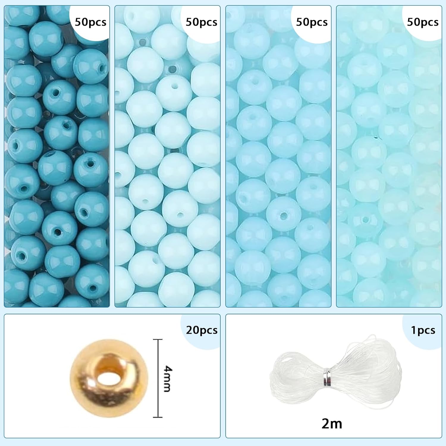 Xilitata 8mm Glass Beads for Jewelry Making,Crystal Beads Bracelets Making Kit Blue Beads Crafts DIY Beads 400pcs - Image 3