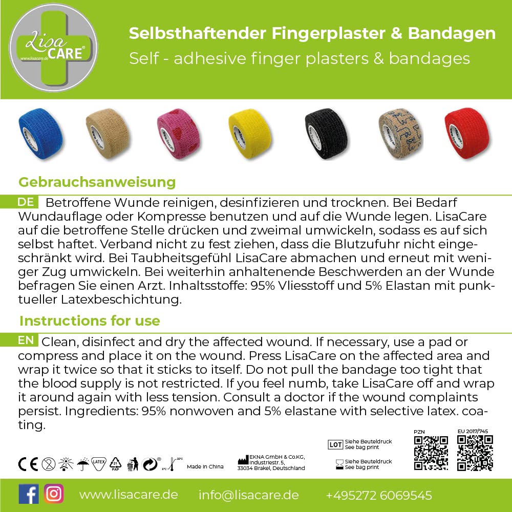Bendaggio in gesso LisaCare®, cerotto autoadesivo per dita - senza adesivo ed elastico - bendaggio per ferite, bendaggio di fissaggio
