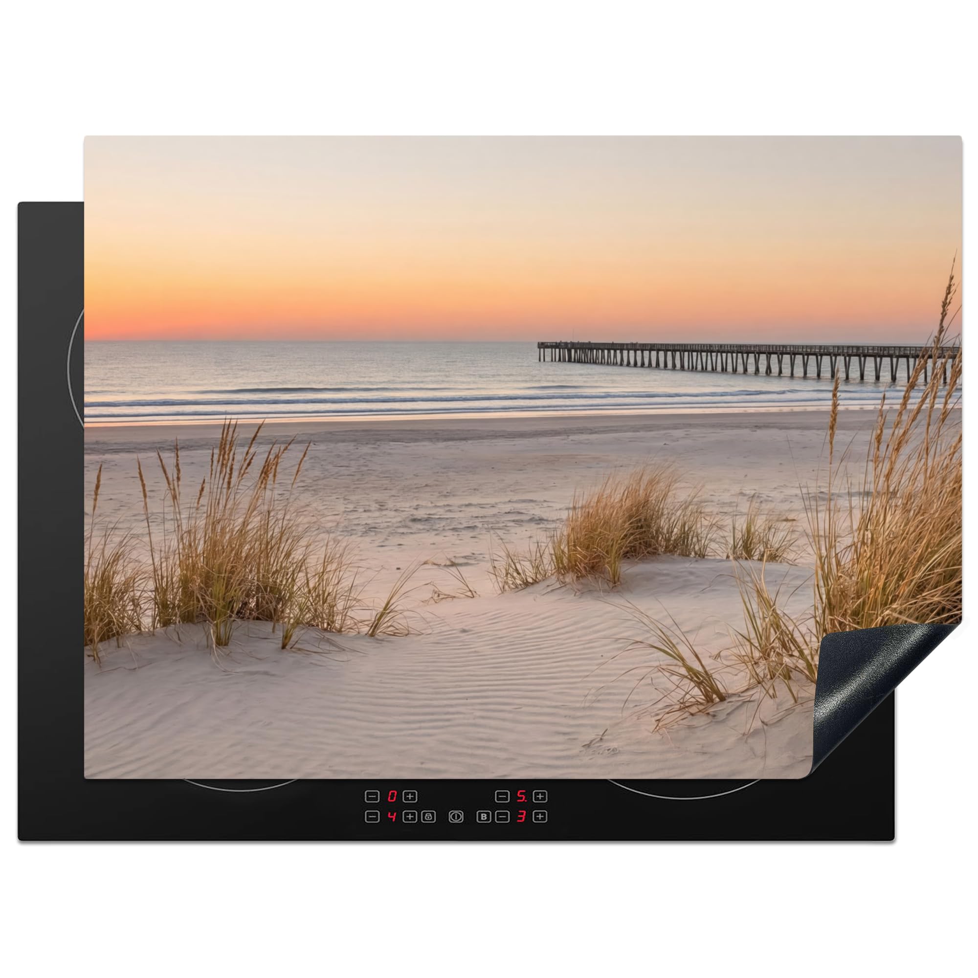 KitchenYeah© Induction Hob Protector Mat 20.5"x27.6" / 70x52 cm Stove Cap Top Cover Kitchen Cooker Covers for Electric Hobs Vinyl Pier - Sunset - Beach