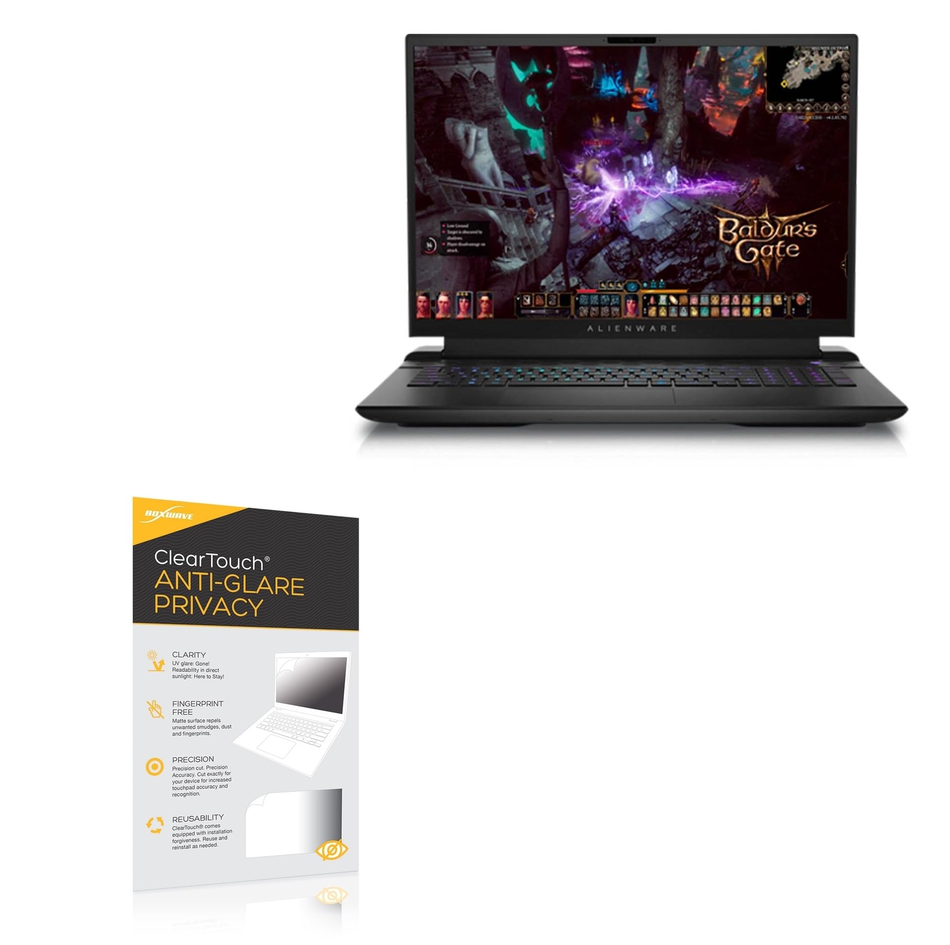 BoxWave Screen Protector Compatible with Dell Alienware M18 - ClearTouch Anti-Glare Privacy (2-Pack), Privacy Screen Protector Flexible Film Anti-Glare