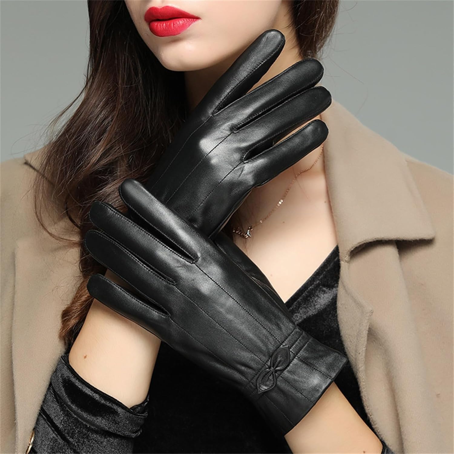 レディース レザーグローブ レディースレザーグローブ秋と冬パッド入り暖かい防風タッチスクリーン屋外乗馬手袋 手袋