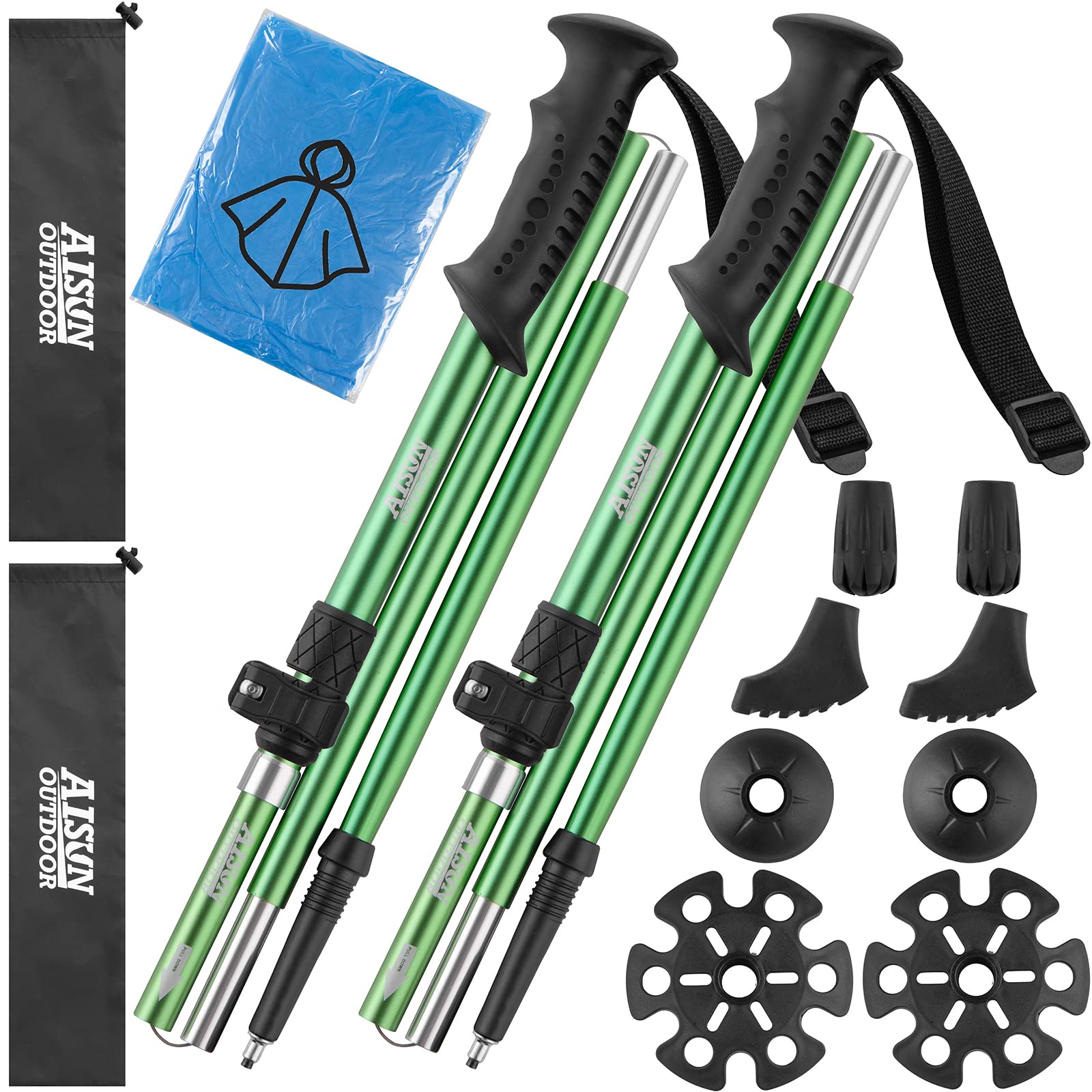 AISUNOURDOOR Lightweight Adjustable Trekking Poles, Aluminum Collapsible Travel Hiking or Walking Sticks for Women Children, with One Disposable
