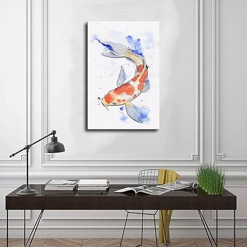 Miniatura 3 de Póster de acuarela de pez Koi, 1 póster vintage de lienzo para pared, arte de pared, pintura impresa para sala de estar, dormitorio, sin marco, 24 x