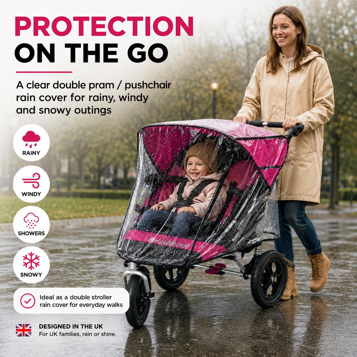 Parapioggia per out 'N About Nipper 360 doppio, SUPERSOFT Made in the UK