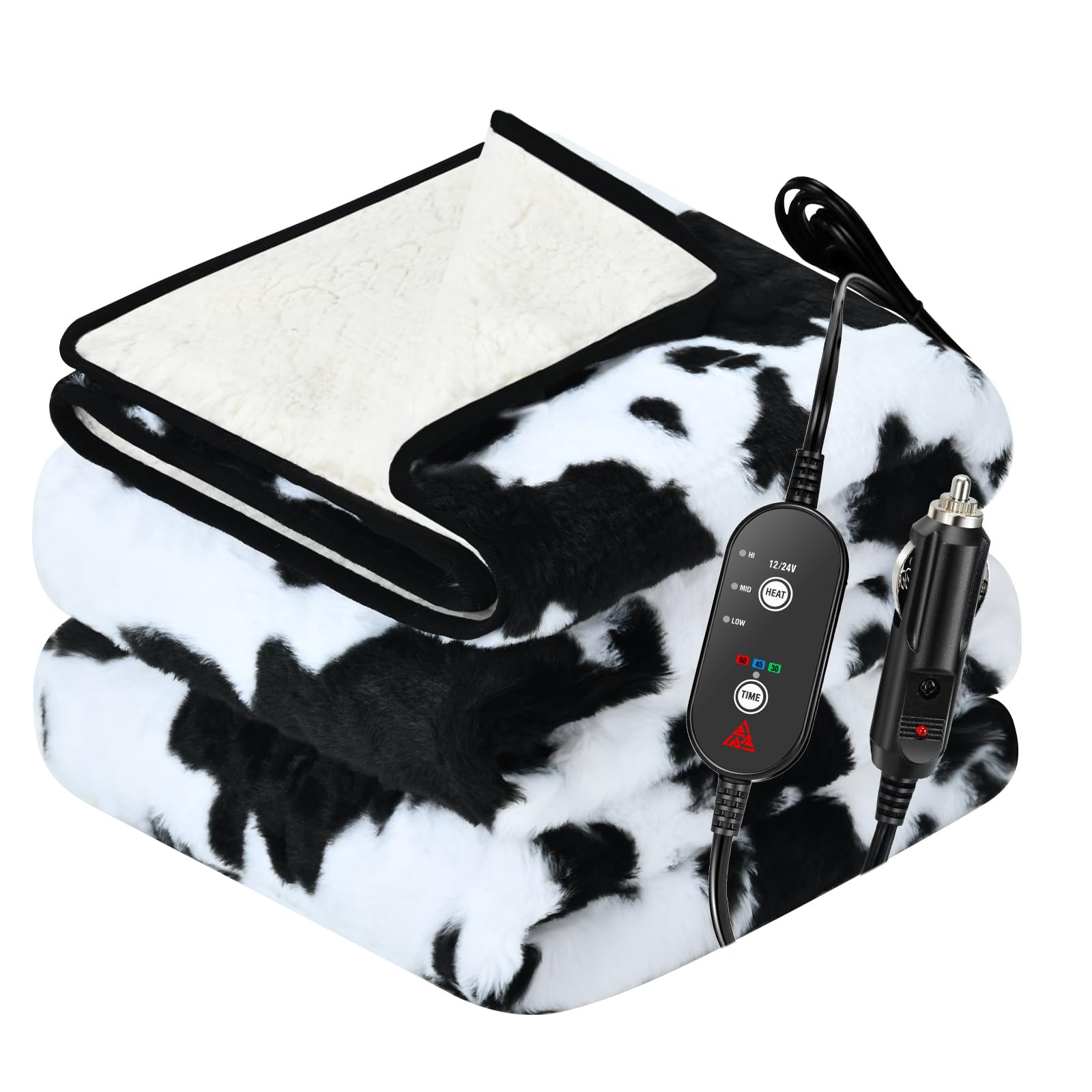 Cow Print Heated Car Throw Blanket