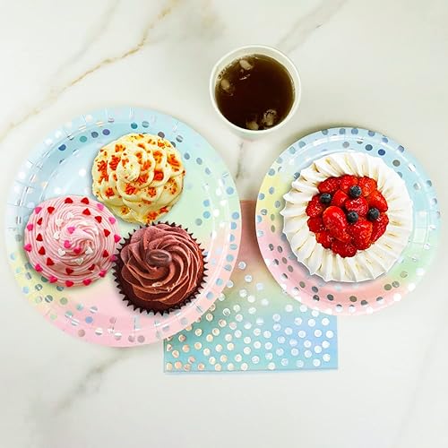 Miniatura 5 de Juego de vajilla desechable de 200 piezas en colores pastel para fiesta de cumpleaños y vajilla desechable colorida para fiesta de cumpleaños,