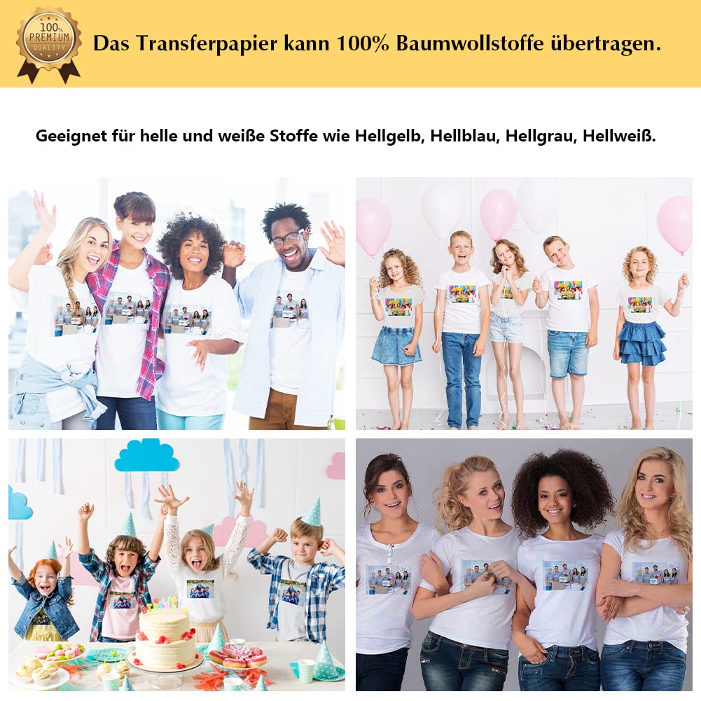 TransOurDream Pellicola di trasferimento a getto d'inchiostro, per tessuti chiari, per stampa a specchio, DIN A4 x 100 fogli, carta per magliette chiare (D-2-6.0-100)