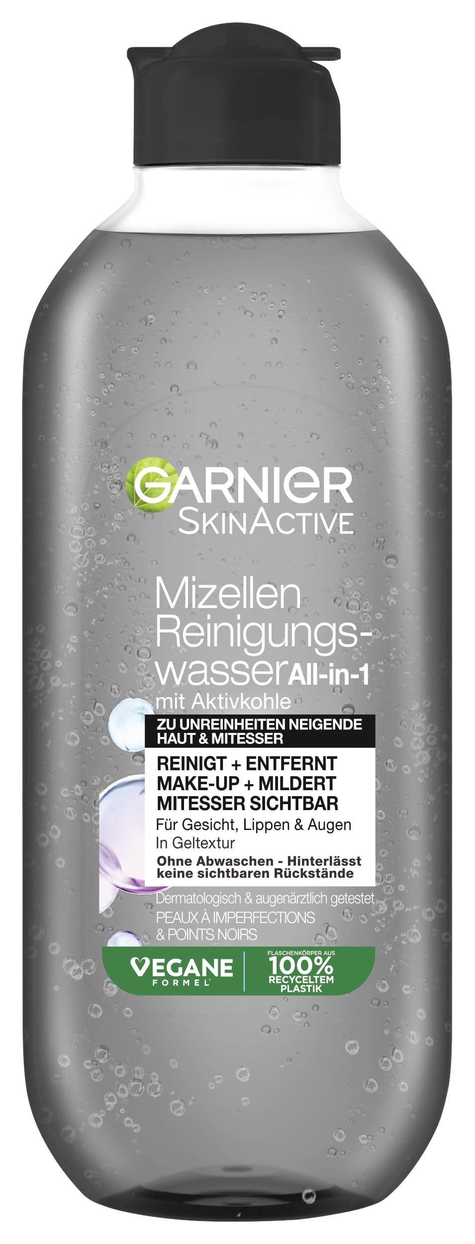 Garnier Agua de limpieza de micelas, para una limpieza suave y un desmaquillante suave, tónico facial para reducir los puntos negros, SkinActive Skin Clear Micelar Jelly, 1 x 400 ml