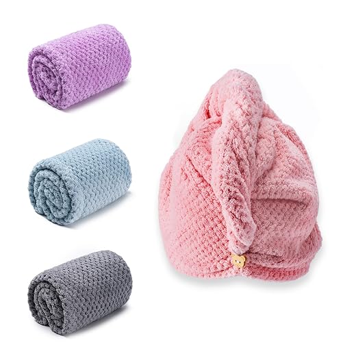 Amrules Hair Towel Wrap, 4 Packs Turbans for Wet Hair, 9.8" x 25.6"