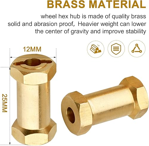 Miniatura 3 de Buje hexagonal RC de 0.472 in, ruedas de latón, concentradores hexagonales, adaptador de unidad hexagonal, espaciadores para 110 RC Crawler Axial