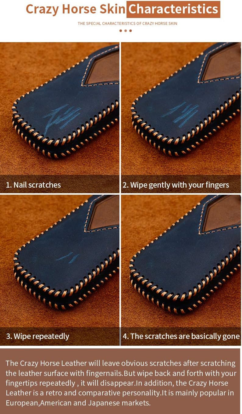 HIBEYO Leather Car Key Fob Cover with Keychain fits for Toyota Sienta Alphard Noah Voxy Esquire Car Key Case Cover Protector Jacket Smart Remote Keyless Entry Car Key Holder Shell 4 button Blue