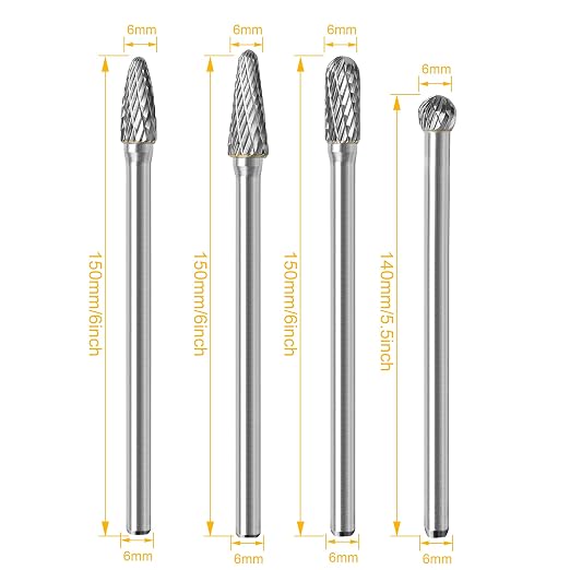 Set de 4 fresas de carburo con mango 1/4" y longitud total 6" miniatura 2