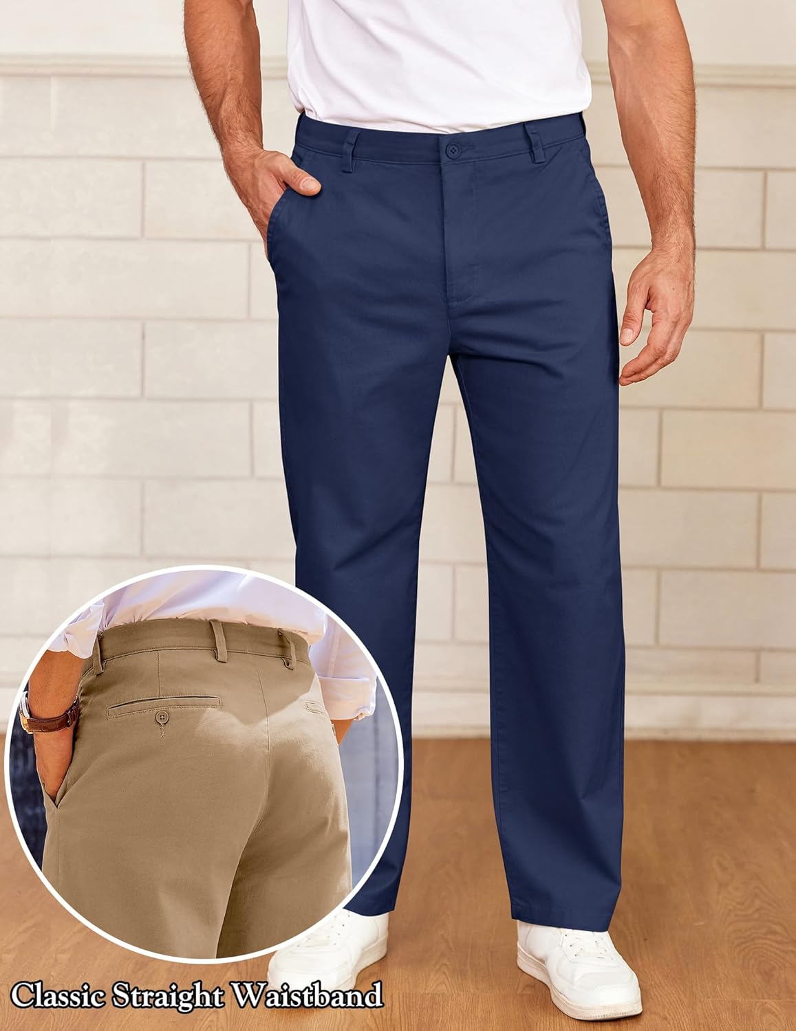 COOFANDY Mens Casual Chinos Pants Classic Relaxed Fit Flat Front Slacks Work Stretch Trousers - Image 2