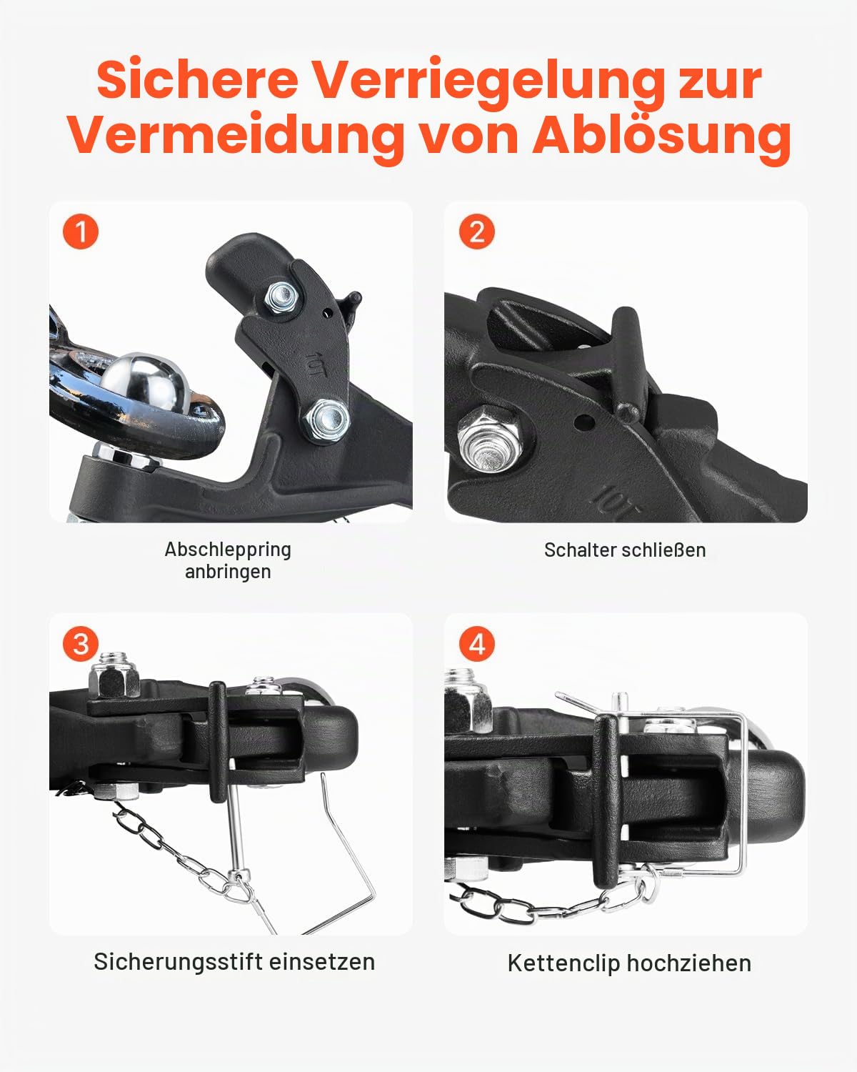 VEVOR Anhängerkupplung 9 T, für 50,8 mm Anhängekupplungshaken, Kombination 2-5/16-Zoll-Anhängerkupplungskugel, passend für 63,5 bis 76,2 mm Lünettenring, 397 mm Länge, Schwarze Pulverbeschichtung