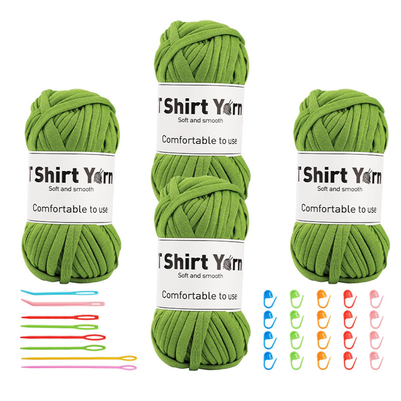 Elnwnnkc Fruit Green 20 Roll Crochet Yarns For Knitting Carpet Rug Bag, With Large Eye Knitting Needle, Bent Tip Needle, Marker Crochet Accessories