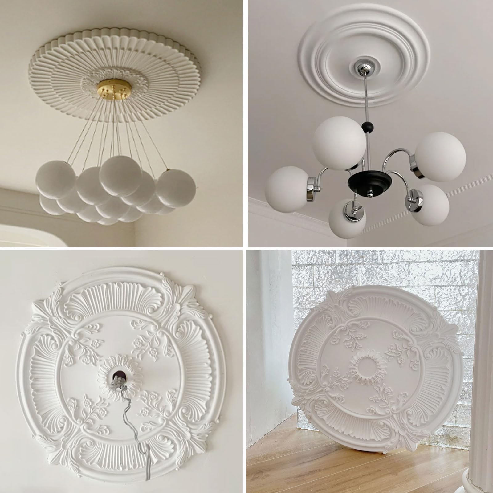 Dekoracyjna lampa sufitowa PU biały medalion 29-70 cm (biały a, 29 cm)