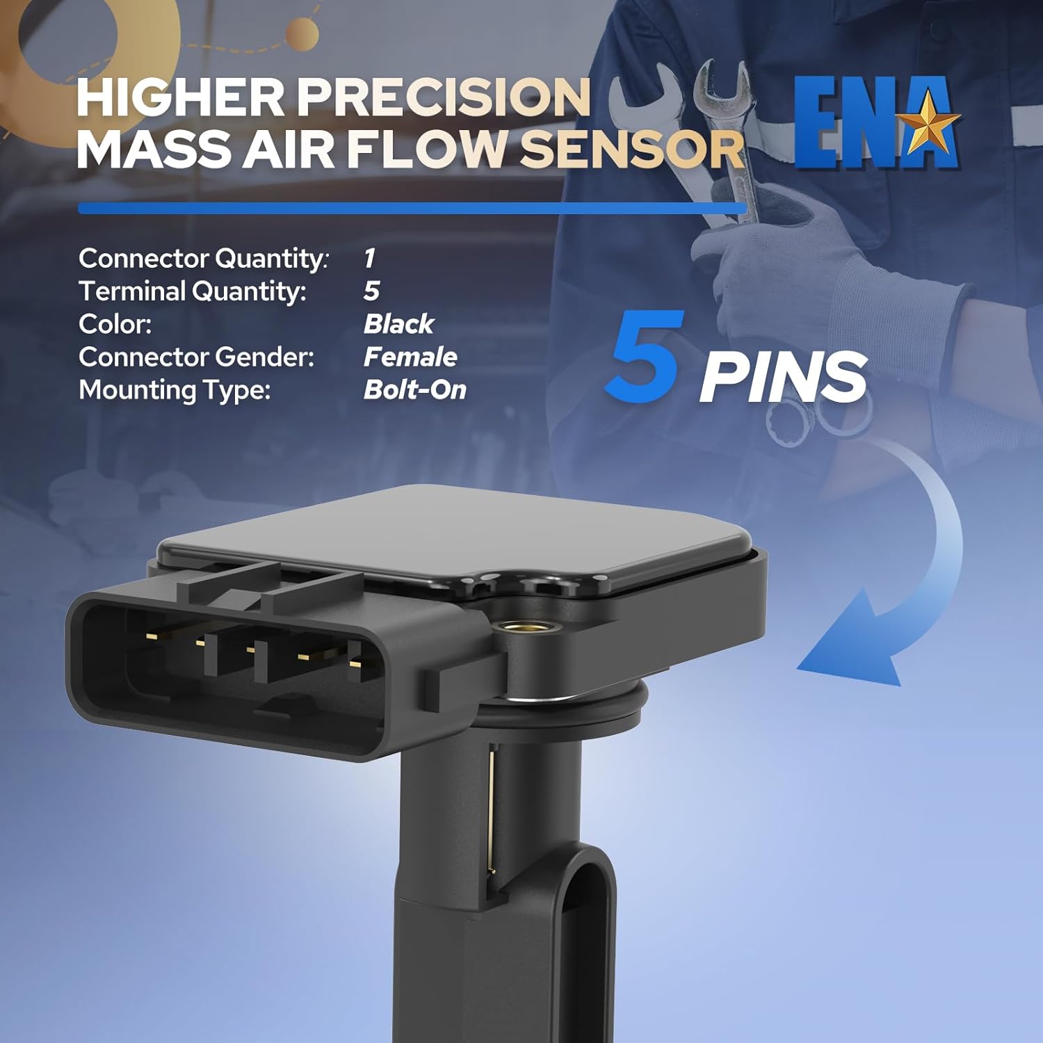 ENA Mass Air Flow Sensor Meter MAF Compatible with Toyota 4Runner T100 Tacoma 1995-2004 Replacement for 74-50022 7450022 22204-0C010 22204-75010 22250-75020 AFH70M-22 222040C010 2220475010 2225075020
